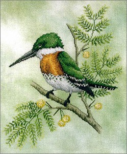 GreenKingfisherBirdCrossStitch Green Kingfisher Bird Cross Stitch
